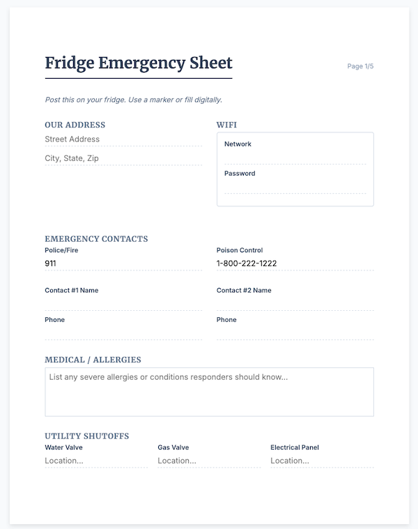 Sample sheet - fridge emergency sheet